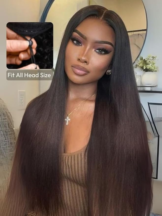 Beauty Forever V Part Wig Human Hair Yaki Straight EasiContour Vpart Wigs No Leave Out Ombre Chestnut Brown Glueless Upgraded U Part Wigs for Women None Lace Front Wigs T128 Color 150% Density 18inch
