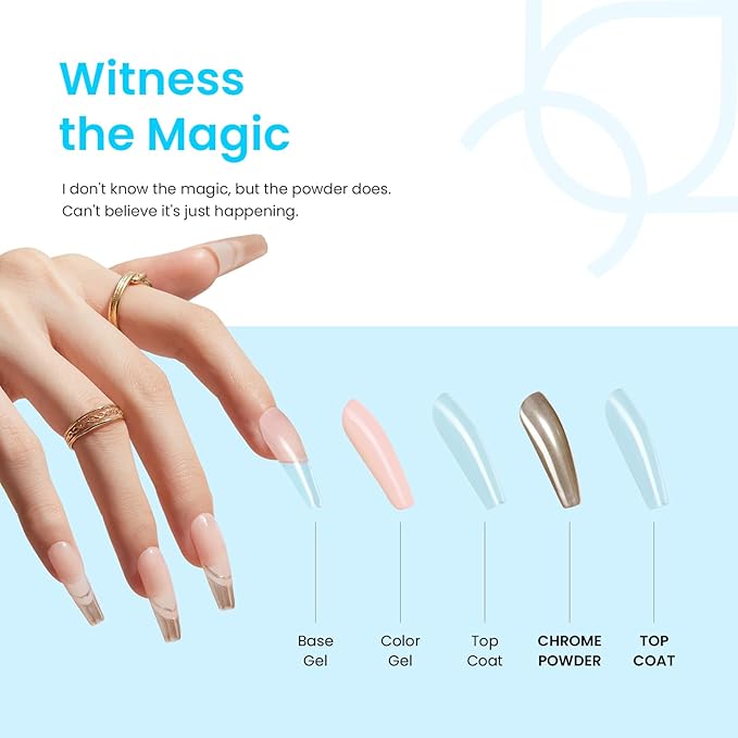Beetles Gold Chrome Nail Powder for Nails Mirror Effect Holographic Shell White Nail Glitter Kit for Nail Art Decoration 4 Colors 0.5g/Jar