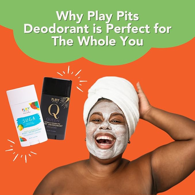 PLAY PITS - 2 Pack - Natural Deodorant - Safe for Men & Women w/Sensitive Skin - Clean, Non-Toxic, & Paraben Free – QUEEN Scent - Infused w/Essential Oils – 2.65 Oz.