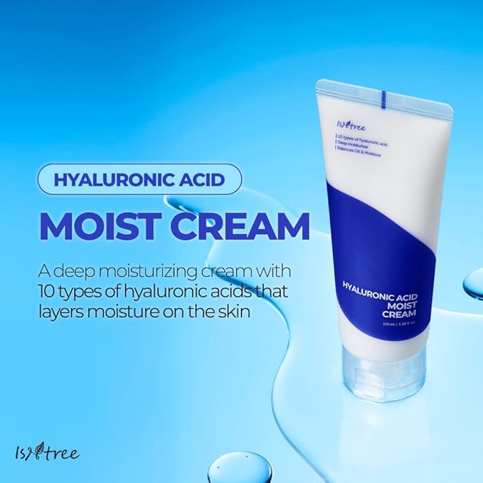 ISNTREE Hyaluronic Acid Moist Cream 100ml, 3.38 fl.oz | Korean Skincare | Balances Oil & Moisture | Deep Hydration