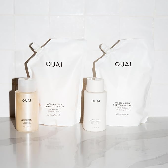 OUAI Medium Shampoo Refill - Hydrating Shampoo with Coconut Oil, Babassu, Kumquat Extract and Keratin - Strengthens, Nourishes and Adds Shine - Paraben, Phthalate and Sulfate Free Hair Care (32 Fl Oz)