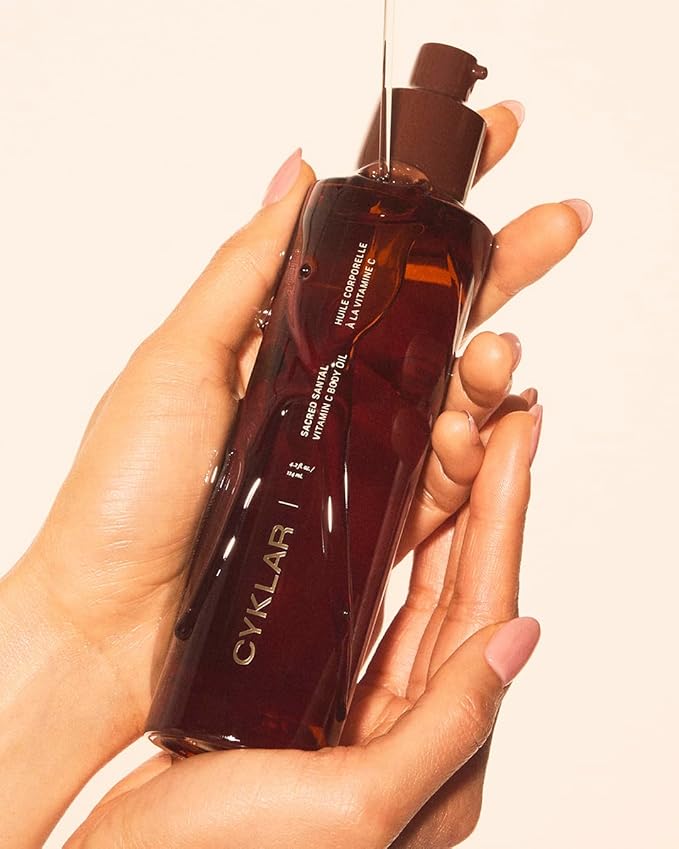 Vitamin C Body Oil for Women and Men. Moisturizing Sacred Santal Scented Body Serum for Glowing Skin. Nourishing, Hydrating After-Shower and Bath Skin Care Moisturizer, 4.2 Fl Oz