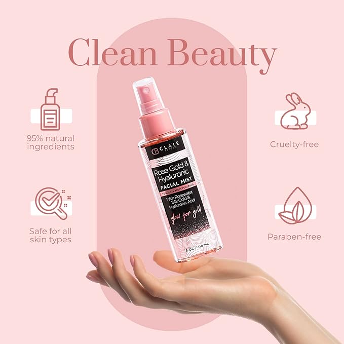 Rose Gold & Hyaluronic Acid Face Mist - Dermatologist Tested, Moisturizes, Calms Redness & Tones Skin, Balancing Facial Spray, Cruelty-Free, Vegan, 95% Natural, Non - GMO, All Skin Types