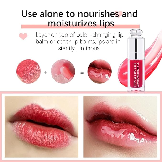 Hydrating Lip Glow Oil, Lip Oil Gloss Transparent Lip 2 OZ