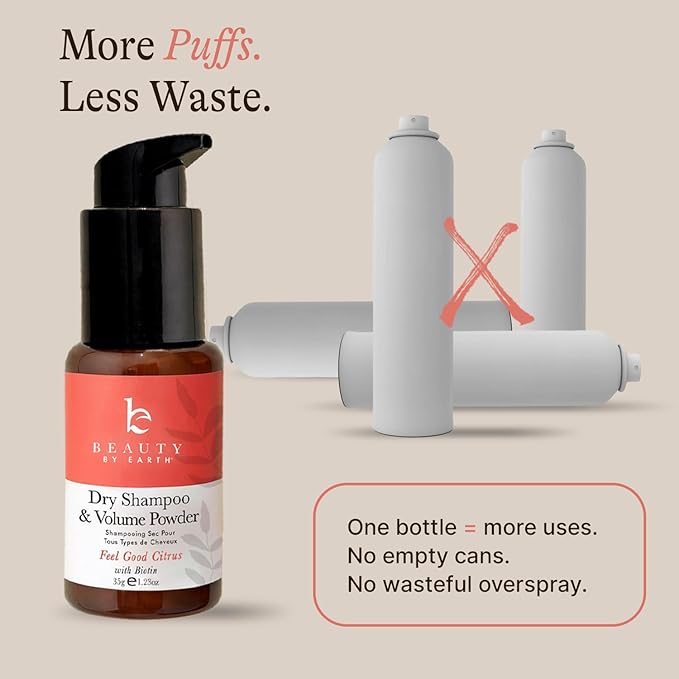 Beauty by Earth Dry Shampoo Powder Spray for Women & Men, Non Aerosol Volumizing & Clarifying Powder, USA Made with Clean Ingredients & Biotin for Light and Dark Hair - Travel Size Friendly