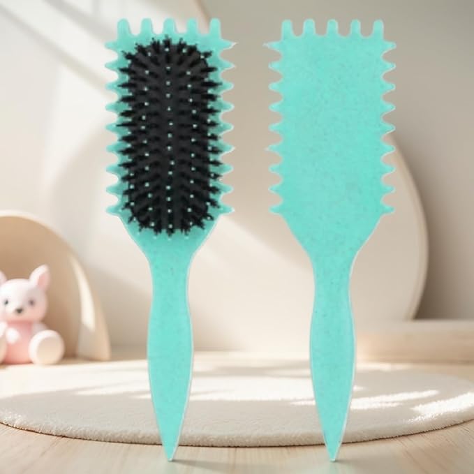 green 1 piece curly hair brush and Curl Defining Brush for Detanging and Defining Curls for women and men.
