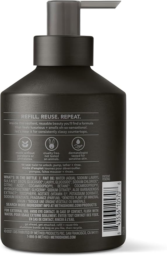 Method Gel Hand Soap, Vetiver + Amber, Reusable Black Aluminum Bottle, Biodegradable Formula, 12 oz (Pack of 3)