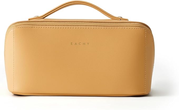 EACHY Travel Makeup Bag,Large Capacity Cosmetic Bags for Women,Waterproof Portable Pouch Open Flat Toiletry Bag Make up Organizer with Divider and Handle