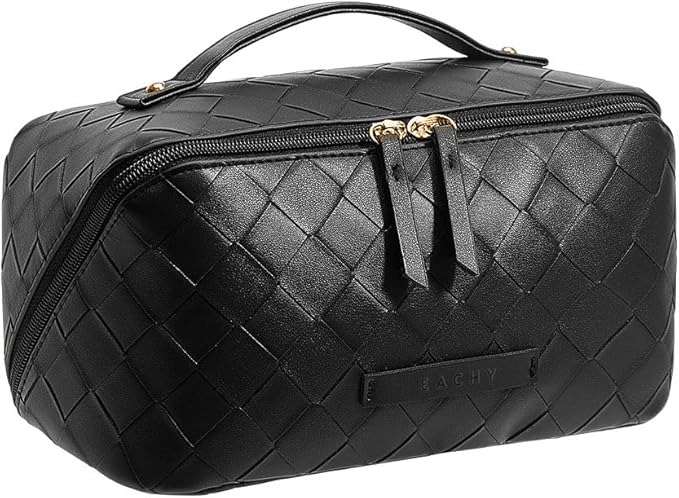 EACHY Travel Makeup Bag,Large Capacity Cosmetic Bags for Women,Waterproof Portable Pouch Open Flat Toiletry Bag Make up Organizer with Divider and Handle