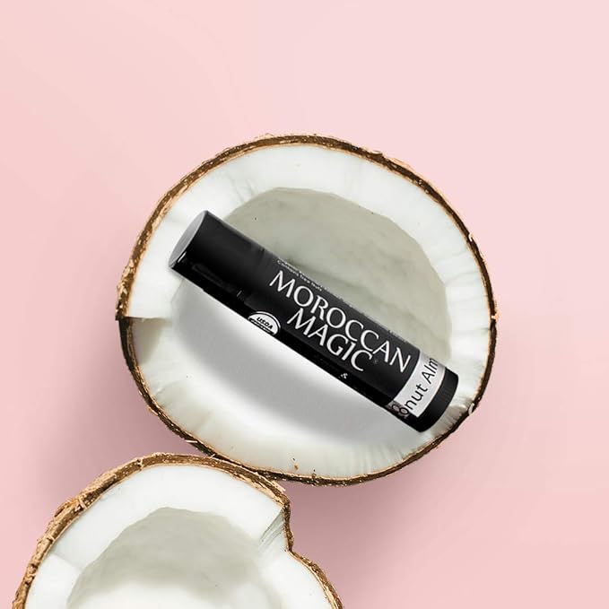 Moroccan Magic Organic Coconut Almond Lip Balm 3 Pack | Chapsticks for Dry Lips | Natural Argan & Essential Oils Lip Moisturizer + Vitamin E | Smooth, Hydrating, Non-Toxic | Organic Lip Balm Set