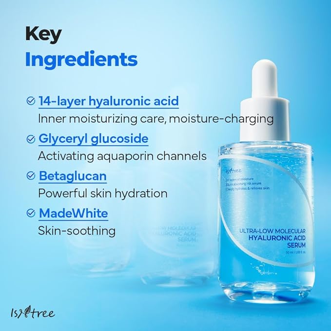 ISNTREE Ultra-low Molecular Hyaluronic Acid Serum 50ml, 1.69 fl.oz | Korean Skincare | Quick Absorbing | Deep Hydration & Skin Smoothing | Vegan Skincare