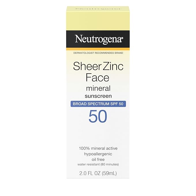 Neutrogena Sheer Zinc Oxide Dry-Touch Mineral Face Sunscreen Lotion with Broad Spectrum SPF 50, Oil-Free, Non-Comedogenic & Non-Greasy, Hypoallergenic, 2 fl. oz