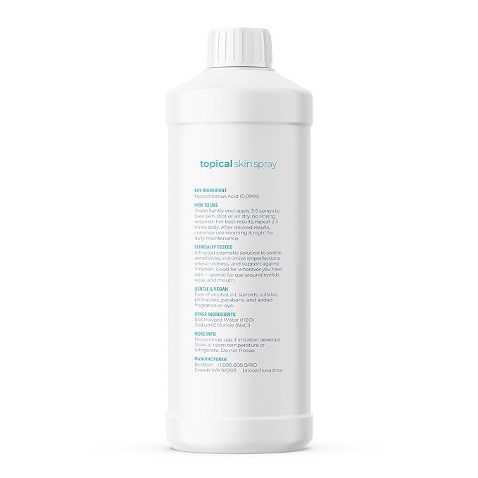BRIOTECH Topical Skin Spray, Hypochlorous Acid for Body & Face, Eyelid Cleanser, HOCl Facial Mist, Support Against Irritation, Calm Redness, Soothe Foot & Scalp, 1 Liter Refill, 1 ct