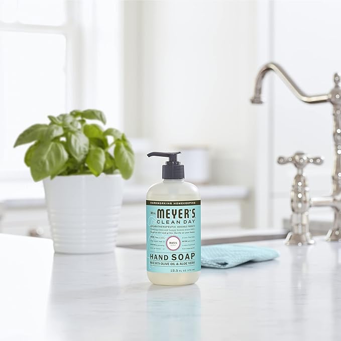 MRS. MEYER'S CLEAN DAY Hand Soap, Made with Essential Oils, Biodegradable Formula, Basil, 12.5 fl. oz - Pack of 3