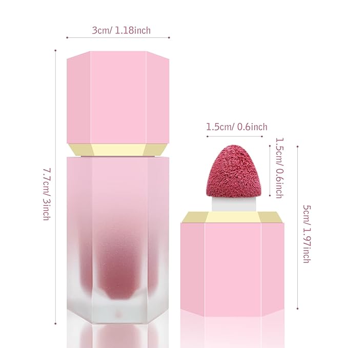 Liquid Blush for Cheeks, Soft Cream Blush with Cushion Applicator, Dewy Finish Matte Velvet Texture, High-Pigmented Blendable, Long-Wearing Rubor Makeup | #07 ELEGANT-Deep Rose