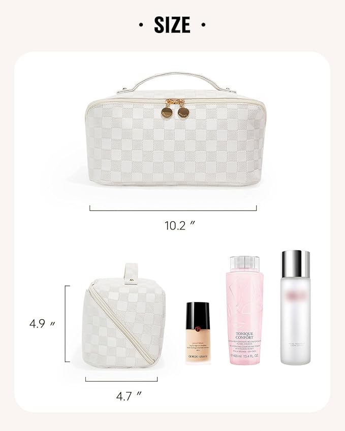 EACHY Travel Makeup Bag,Large Capacity Cosmetic Bags for Women,Waterproof Portable Pouch Open Flat Toiletry Bag Make up Organizer with Divider and Handle