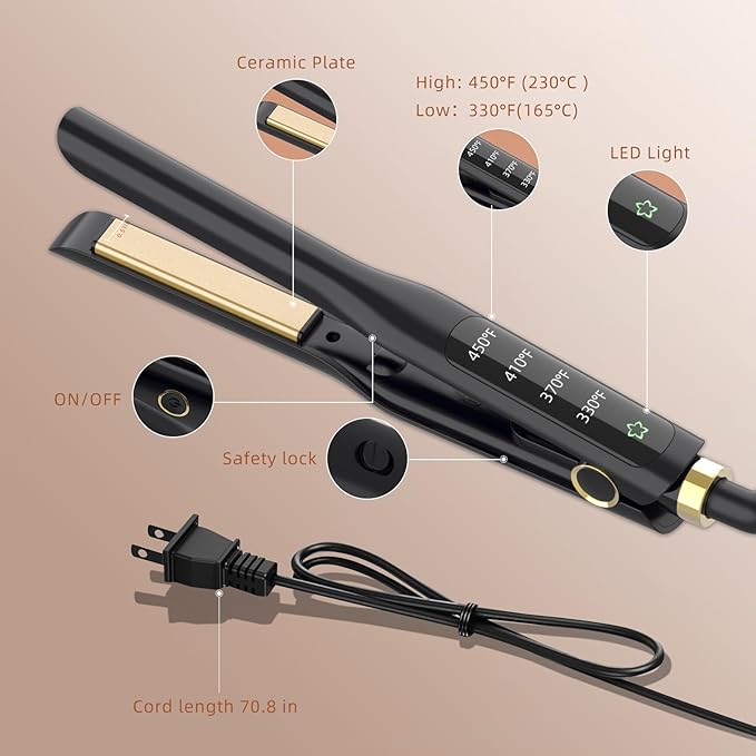 Small Flat Iron, 1/2 Inch Flat Iron for Short Hair Straightener and Curler 2 in 1, Ceramic Ionic Floating Plates for Less Frizz, 10s Quick Heat Up, Straightener for All Hair Types(Black)