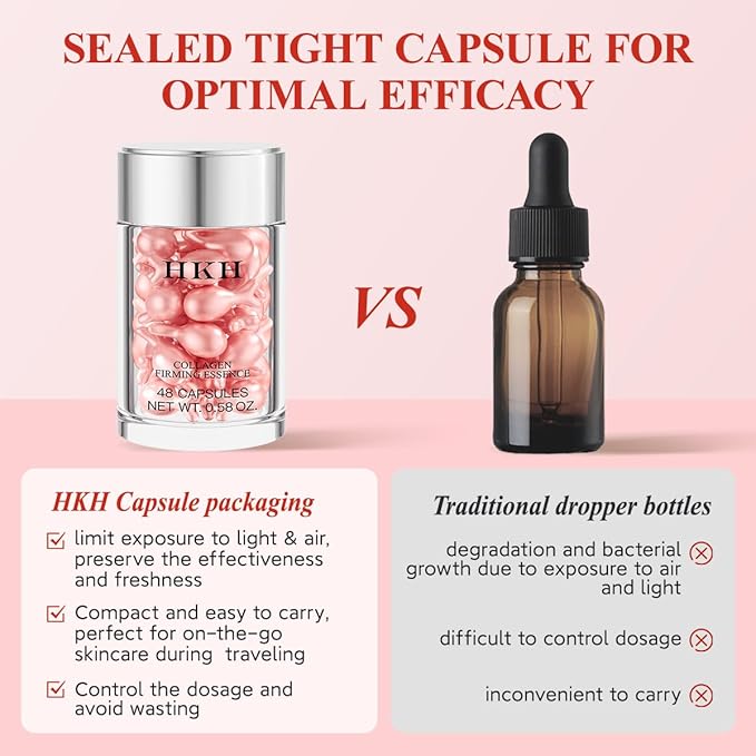 HKH Retinol Face Serum Oil - Anti-Again Night Serum Capsules with Vitamin E, Reduce Wrinkles, Firm & Hydrate Skin, Non-Greasy Formula, Travel-Friendly Skincare, with Scissors, 48 Capsules