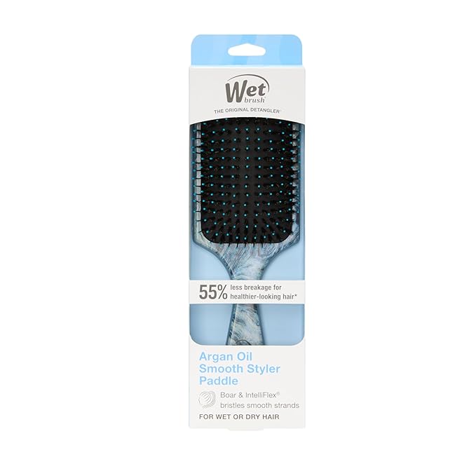 Wet Brush Paddle Shine Enhancer with Argan Oil, Distressed Wood - Ultra-Soft IntelliFlex Detangling Bristles with Boar Bristles For A Smooth & Shiny Finish - Pain-Free Hair Brush For Women & Men