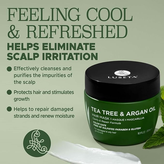 Luseta Tea Tree Oil Hair Mask 16.9 oz Hydrating & Moisturizing Treatment Soothing for Itchy Scalps and Dandruff