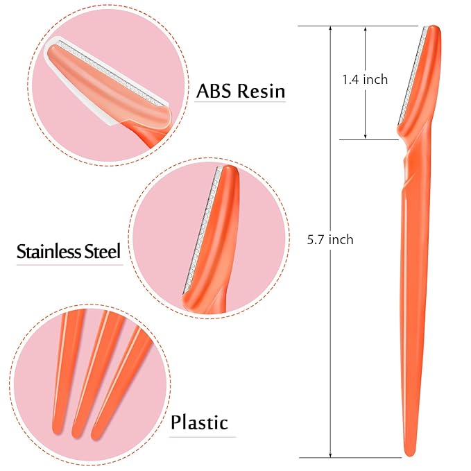 12 Pcs Eyebrow Razors, Face Razors Multipurpose, Exfoliating Dermaplaning Tools, Eyebrow Trimmers Shaver with Safety Cover, Facial Hair Removal for Women Men Body Use (Orange-red)