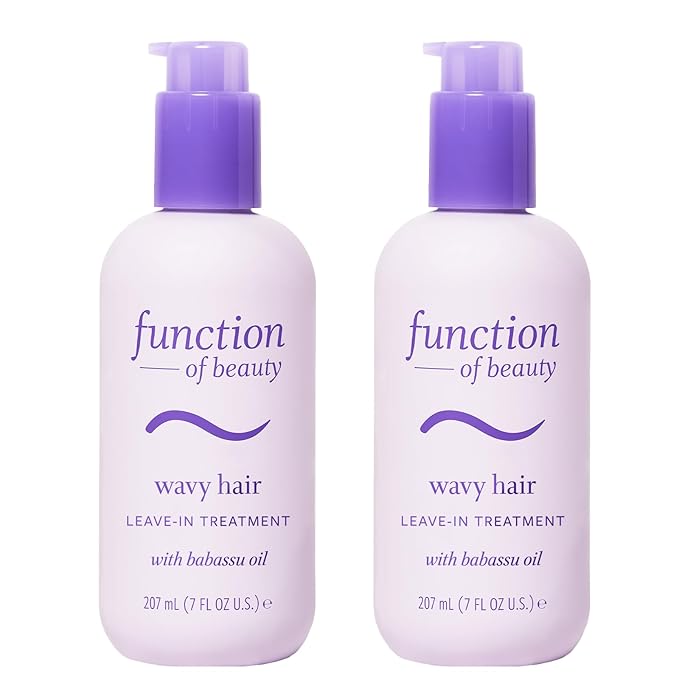 FUNCTION OF BEAUTY Leave In Conditioner Treatment for Wavy Hair, 7 oz Each (2-Pack) - Provides Wave Definition, Glossy Shine and Smooths Dry Ends, Sulfate-Free, Customizable Haircare