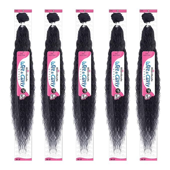 Mayde Beauty Bloom Bundle Weaving WET & CURLY 001 36" (5 Pack, 1B Off Black)