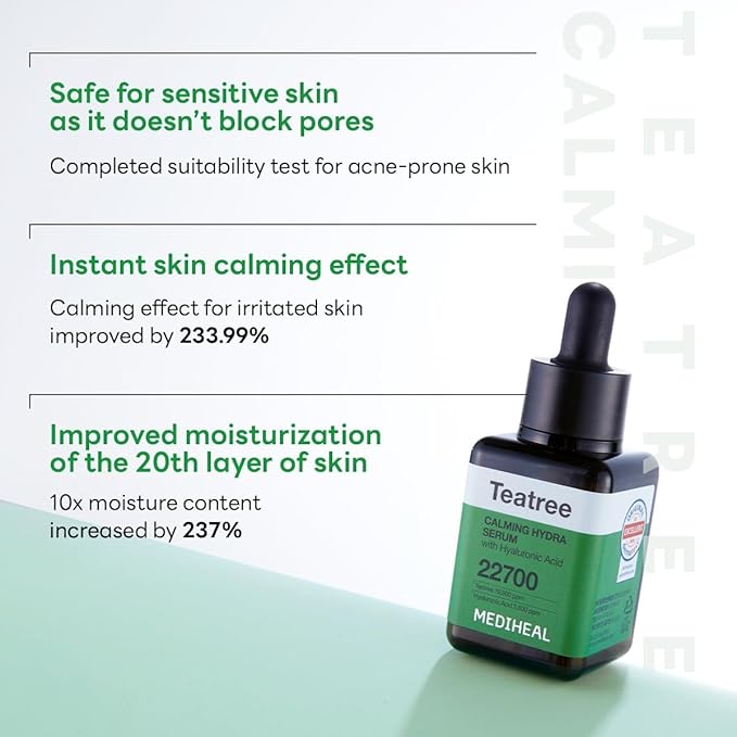 Mediheal Teatree Calming Serum 1.35 fl.oz - Skin Calming and Sebum Care & Deep Moisturization - with Hyaluronic Acid
