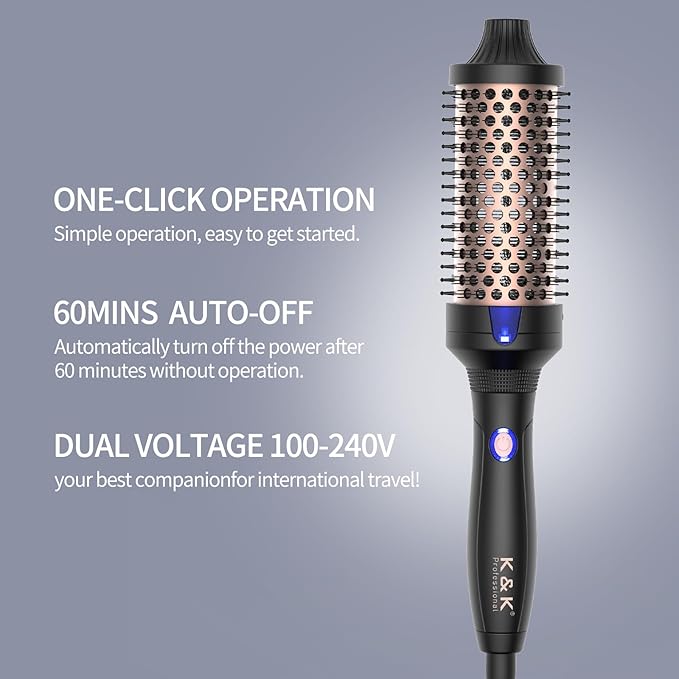 K&K 1.77 Inch Heated Curling Brush with Ceramic Tourmaline Ionic Technology for Volumizing and Loose Curls (Black)