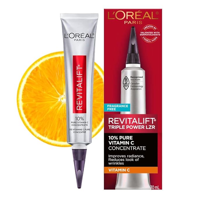 L'Oreal Paris Revitalift 10% Pure Vitamin C Face Serum, Brighter Skin, Reduced Wrinkles, Fragrance Free 1 0z.