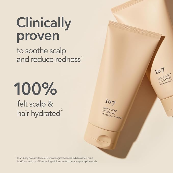 107 HAIR & SCALP HYDRATING Microbiome Treatment, Both Hair & Scalp Hydrating Scalp Treatment, Ginseng, Caffeine, and Biotin, Helps Soothe Scalp Discomfort, (6.08 fl oz)
