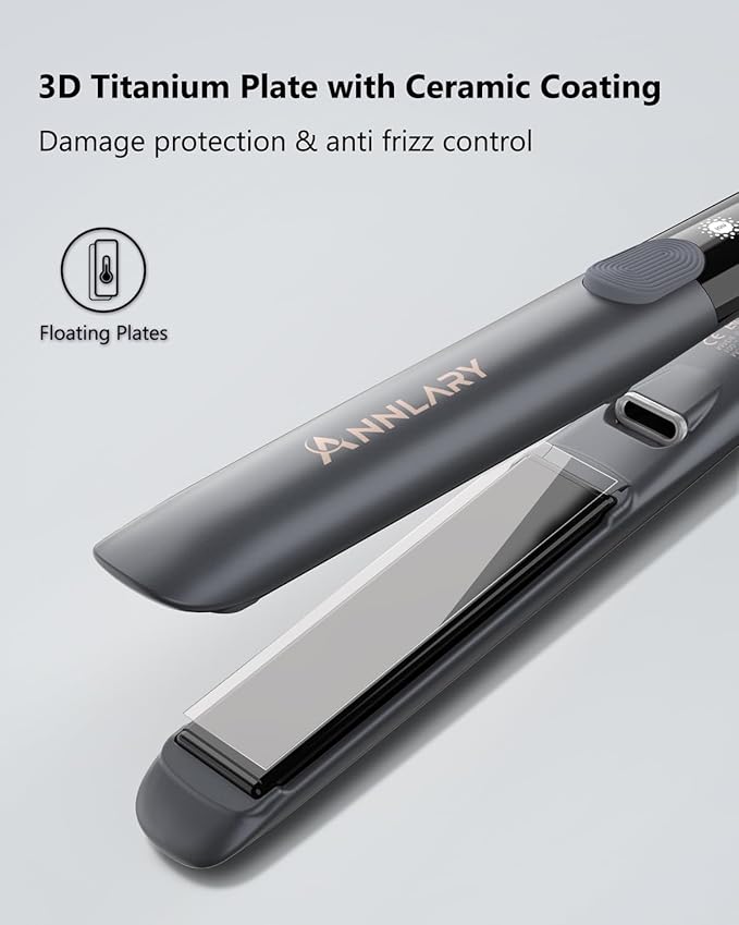 Hair Straightener, 1 Inch Flat Iron Straightener and Curler 2 in 1, Titanium Ceramic Ionic Dual Voltage Straightener with Anti-Iron Silicone for Less Frizz, Shinier & Smoother Hair