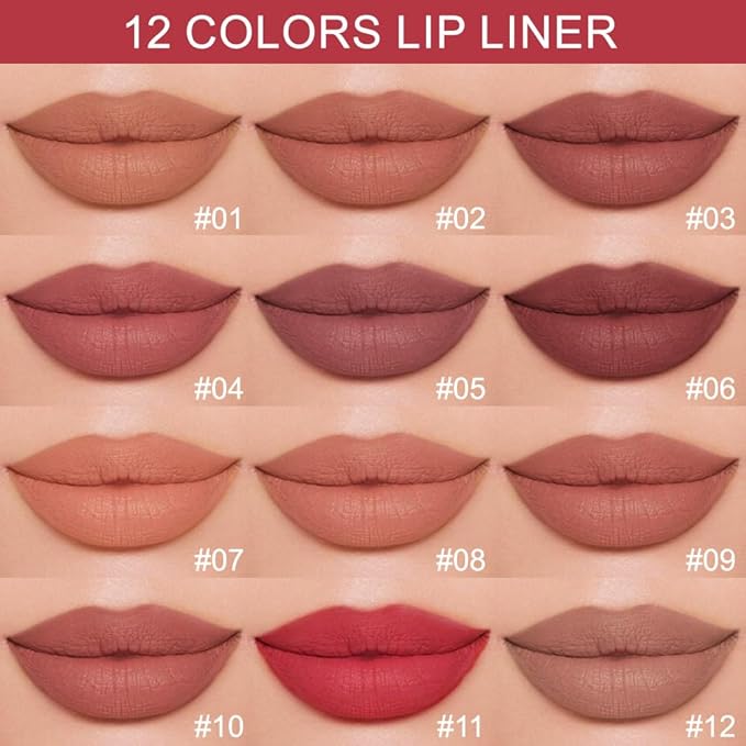 12 Colors lip liner pencils, Modern Classic Lip Liner, Lip Liner Pigmented Vegan Matte, Lasting Finish Lip Liner, Luxurious Creamy Long Lasting Lip Liner, Prevents Feathering and Fading, (09)
