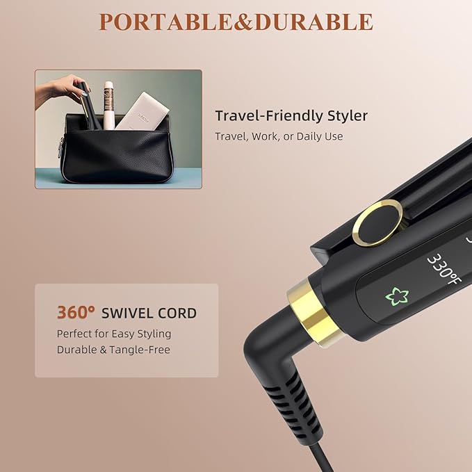 Small Flat Iron, 1/2 Inch Flat Iron for Short Hair Straightener and Curler 2 in 1, Ceramic Ionic Floating Plates for Less Frizz, 10s Quick Heat Up, Straightener for All Hair Types(Black)