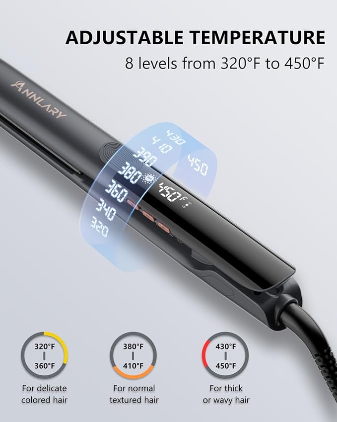 Hair Straightener, 1 Inch Flat Iron Straightener and Curler 2 in 1, Titanium Ceramic Ionic Dual Voltage Straightener with Anti-Iron Silicone for Less Frizz, Shinier & Smoother Hair