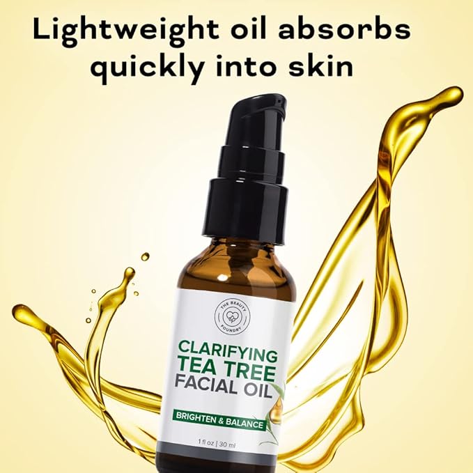 Clarifying Tea Tree Facial Oil, Targets Acne and Uneven Skin Tone, Antioxidant-Rich Beauty Oil, 1-fl oz/30ml (1 Pack)