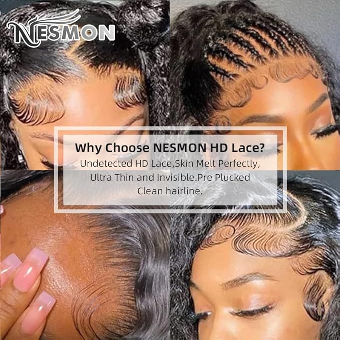 0.1mm Ultra-thin Skinlike Lace Wig Deep Wave 13x6 HD Lace Front Wigs Human Hair Pre Plucked Bleached Knots Wave Wave Curly Wet and Wavy Human Hair Wigs for Women Natural Black 32 inch