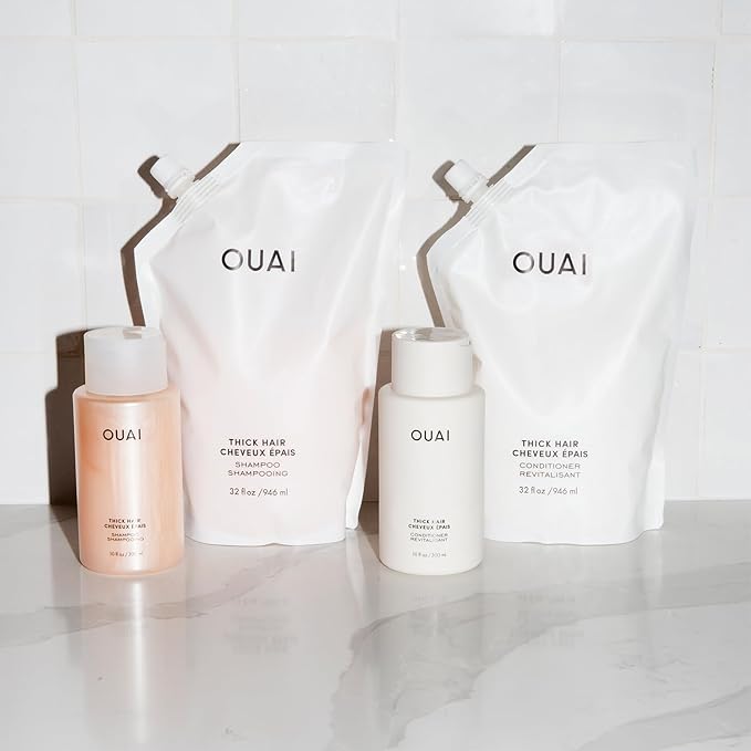 OUAI Thick Shampoo - Moisturizing Shampoo with Keratin, Marshmallow Root, Shea Butter, Avocado Oil for Thick Hair - Strengthens & Hydrates Strands - Paraben, Phthalate, Sulfate Free Shampoo (10 Fl Oz)