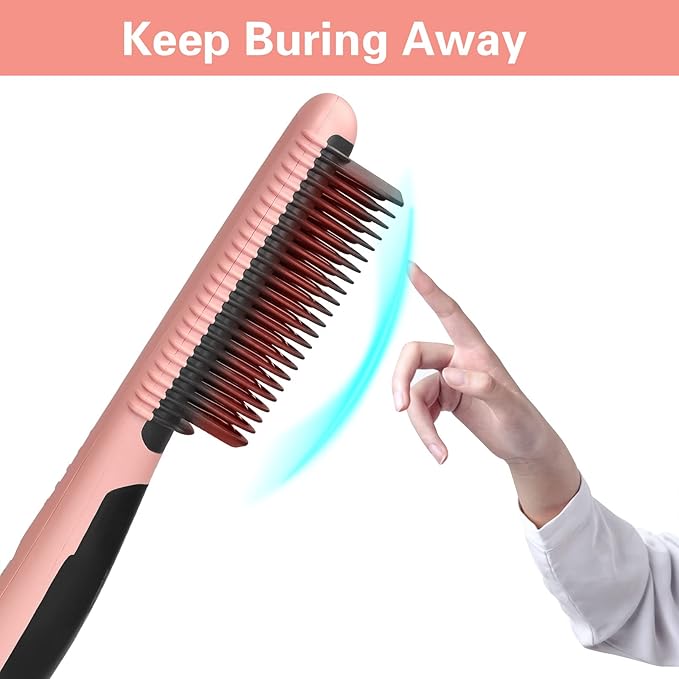 Hair Straightener Comb - Ceramic Hot Comb Hair Straightener Electric Straightening Comb for Black Hair 6 Temperature Settings, 20 Mins Auto-Off Safe & Salon Styling (Pink)