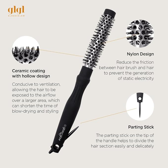 Professional Salon Round Brush with Ceramic Coating for Blow Drying - Salon Blowout Styling. Quick Styling and Voluminous Hair. (0.6 Inch)