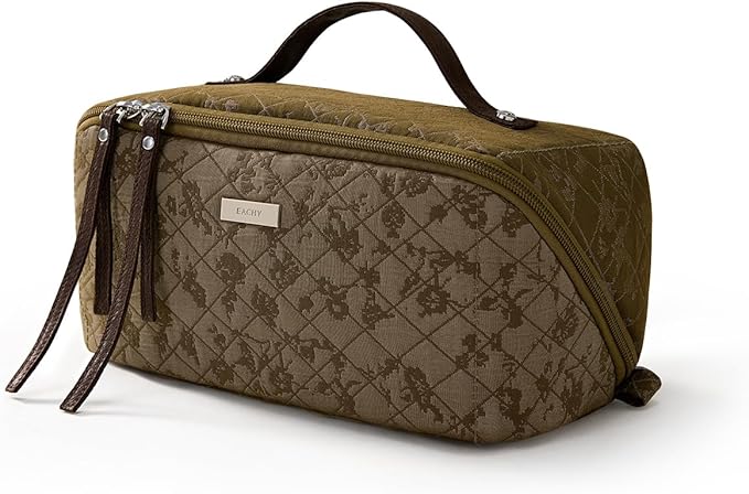 EACHY Travel Makeup Bag,Large Capacity Cosmetic Bags for Women,Waterproof Portable Pouch Open Flat Toiletry Bag Make up Organizer with Divider and Handle