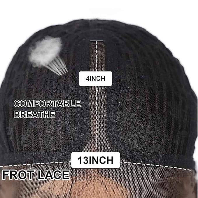 SOKU Afro Curly Lace Front Wig Synthetic Kinky Straight with Curly Ends T Part HD Transparent Swiss Lace Fluffy Bouncy Hair Wigs 20 Inch Dark Brown Heat Friendly Afro Wigs for Black Women