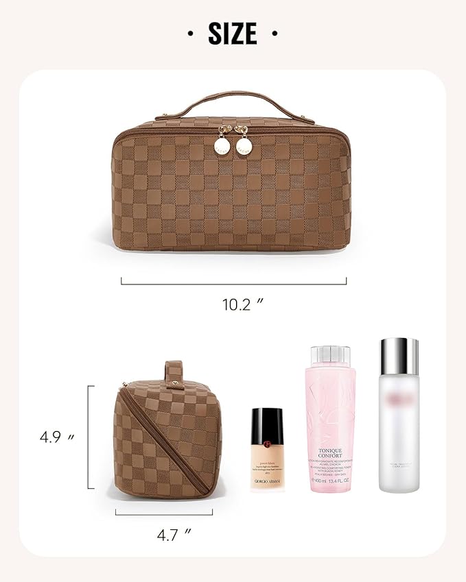 EACHY Travel Makeup Bag,Large Capacity Cosmetic Bags for Women,Waterproof Portable Pouch Open Flat Toiletry Bag Make up Organizer with Divider and Handle