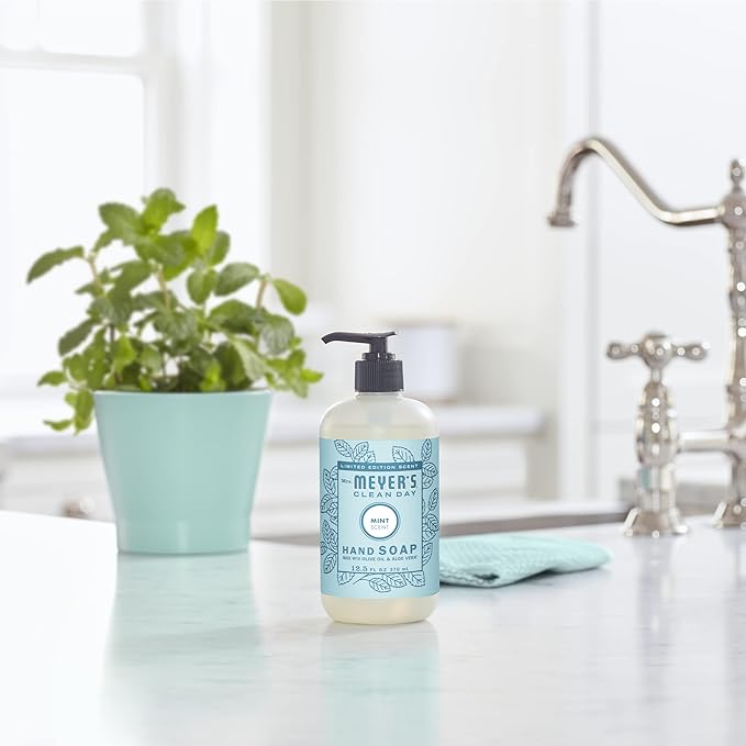 MRS. MEYER'S CLEAN DAY Hand Soap, Made with Essential Oils, Biodegradable Formula, Limited Edition Mint, 12.5 fl. oz