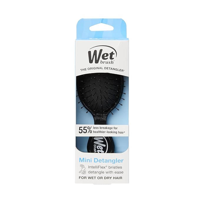 Wet Brush Detangling Brush, Mini Detangler Brush (Black) - Wet & Dry Tangle-Free Hair Brush for Women & Men - No Tangle Soft & Flexible Bristles for Straight, Curly, & Thick Hair