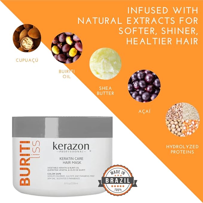 Hair Mask Anti Frizz Keratin Care, Moisturizing, Deep Hydration for Dry Damaged Hair Buriti Liss