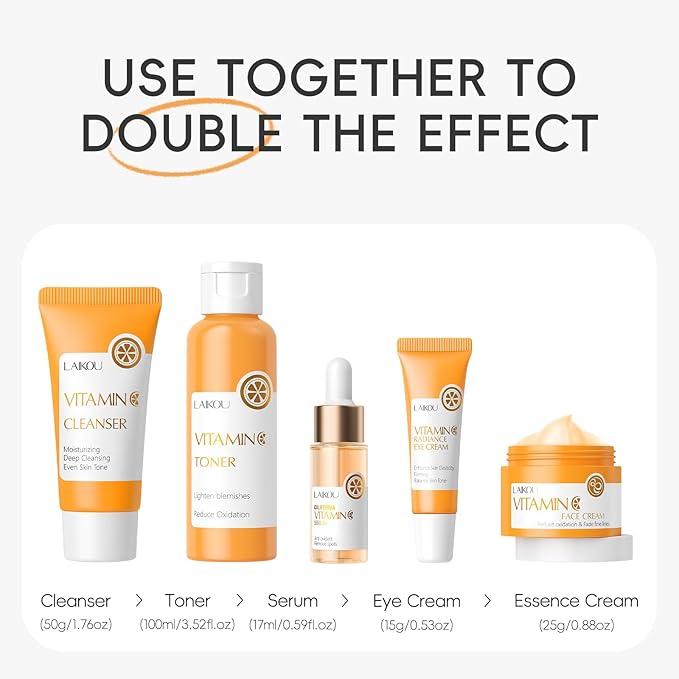 Skin Care Set Vitamin C Women Beauty Gift Sets Skin Care Kit with Cleanser, Toner, Serum, Eye Cream, Face Cream Travel Kit for Women Teen Girls Mom Daughter Birthday TSA-friendly Sizes 5pcs