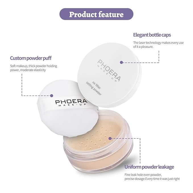 PHOERA Setting Powder Controls Oil,Setting Powder Makeup Light,Loose 0.17oz