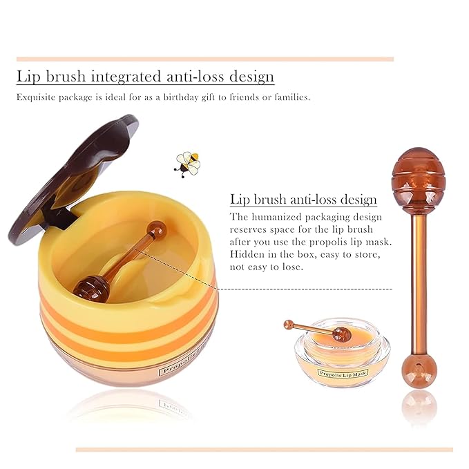 6PCS Bee Lip Balm Honey Pot,Honey&Strawberry&Watermelon&Cherry&Apple&Coconut Lip Mask Overnight Propolis Moisturizing Lip Balm Hydrating Prevention Dry and Crack Lip Scrubs Exfoliator Lip Wrinkle Care