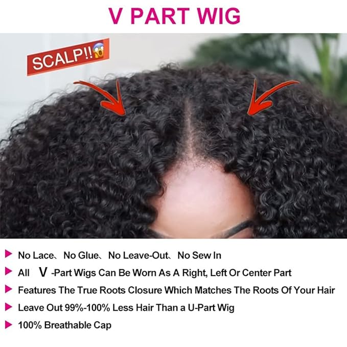 Beauty Forever Small Cap Curly V Part Wig Human Hair No Leave Out Lace Front Wigs No Glue No Gel Upgraded U Part Wigs For Women, 10A Grade Glueless Wig Wear And Go Beginner Friendly 5X2.5 Inch Lace Wig 150% Density Natural Color 24 Inch